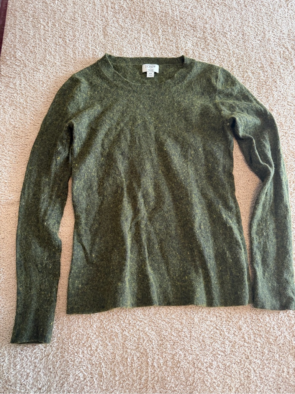 J. Crew Teddie Sweater Heathered Olive Green Wool Blend Crewneck Size XS